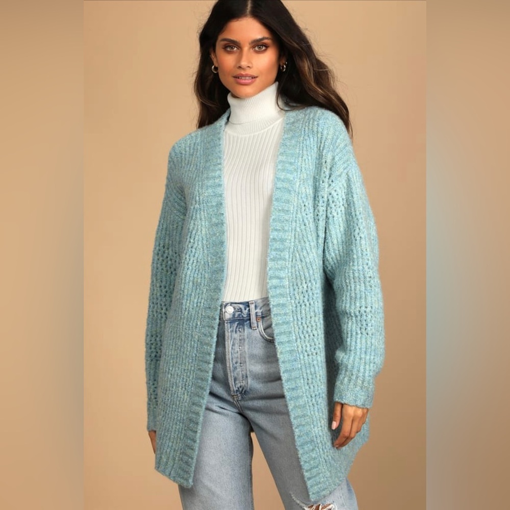 Teal Blue Open Knit Cardigan